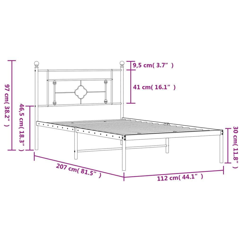 Metal Bed Frame with Headboard Black