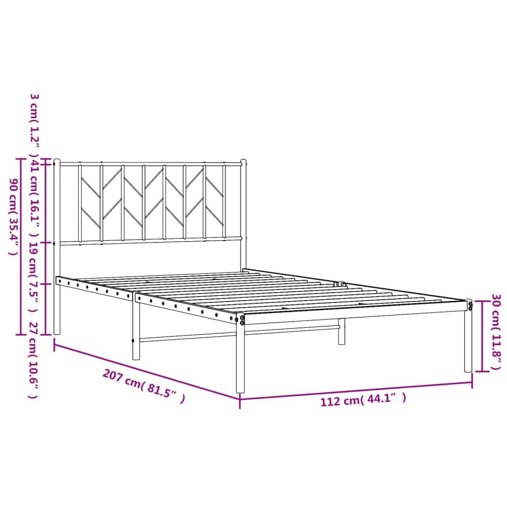 Metal Bed Frame with Headboard Black