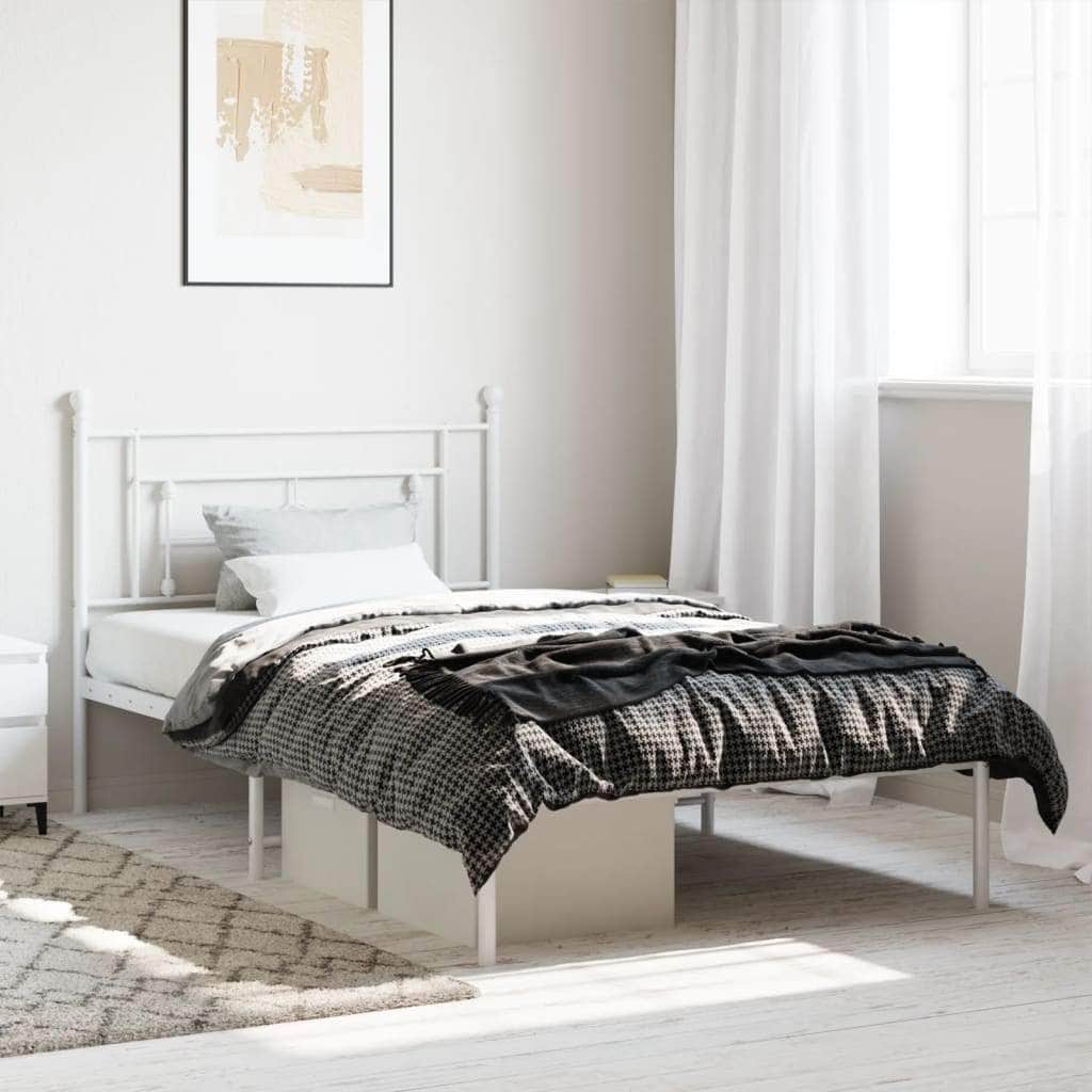 Metal Bed Frame with Headboard Black