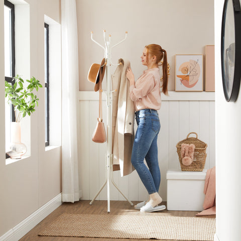 Metal Coat Rack Creamy White