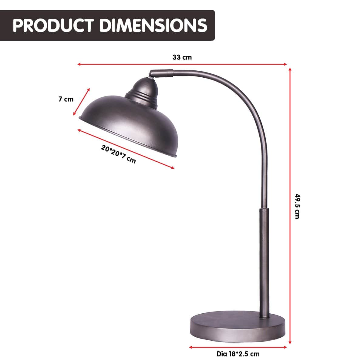 Metal Desk Lamp In Dark Grey Finish