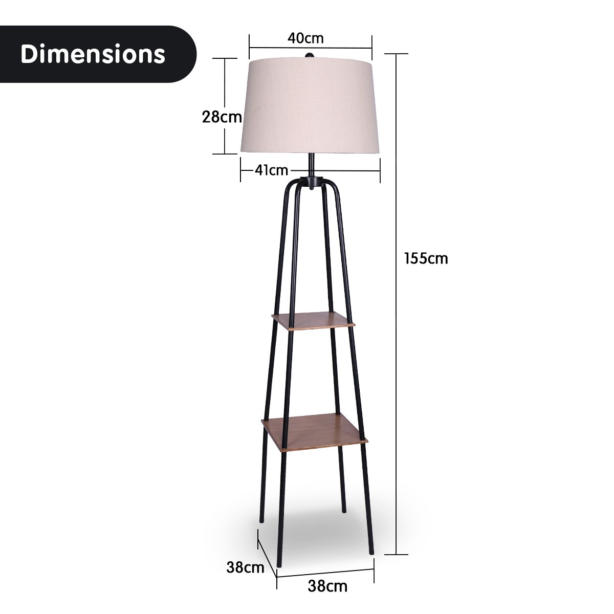 Metal Etagere Floor Lamp Shade with Metal Shelf