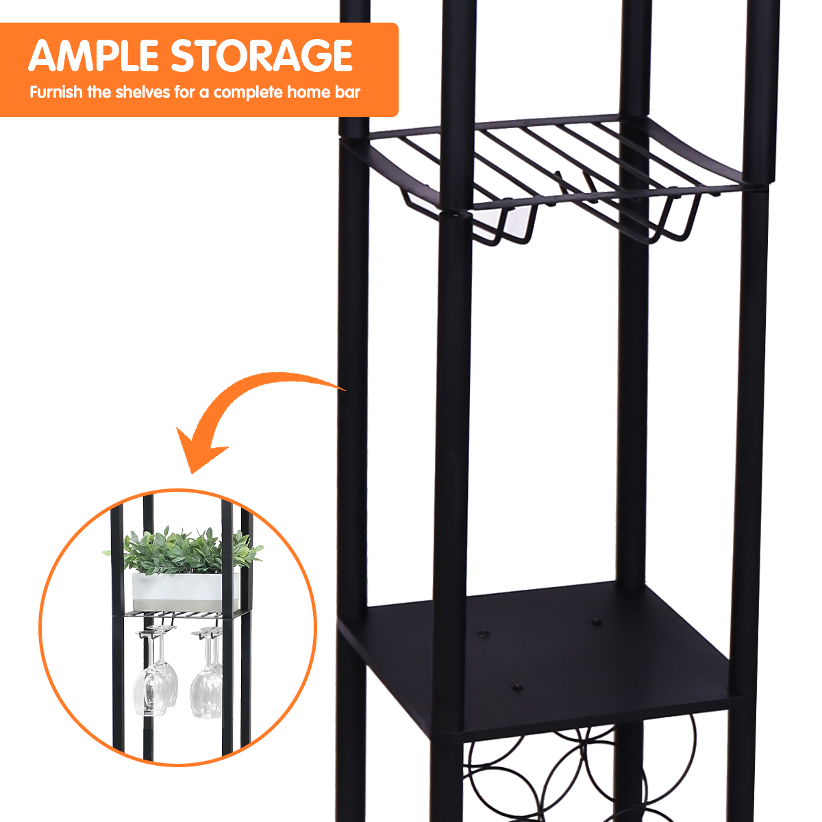 Metal Etagere Floor Lamp with Wine Holder Shelf