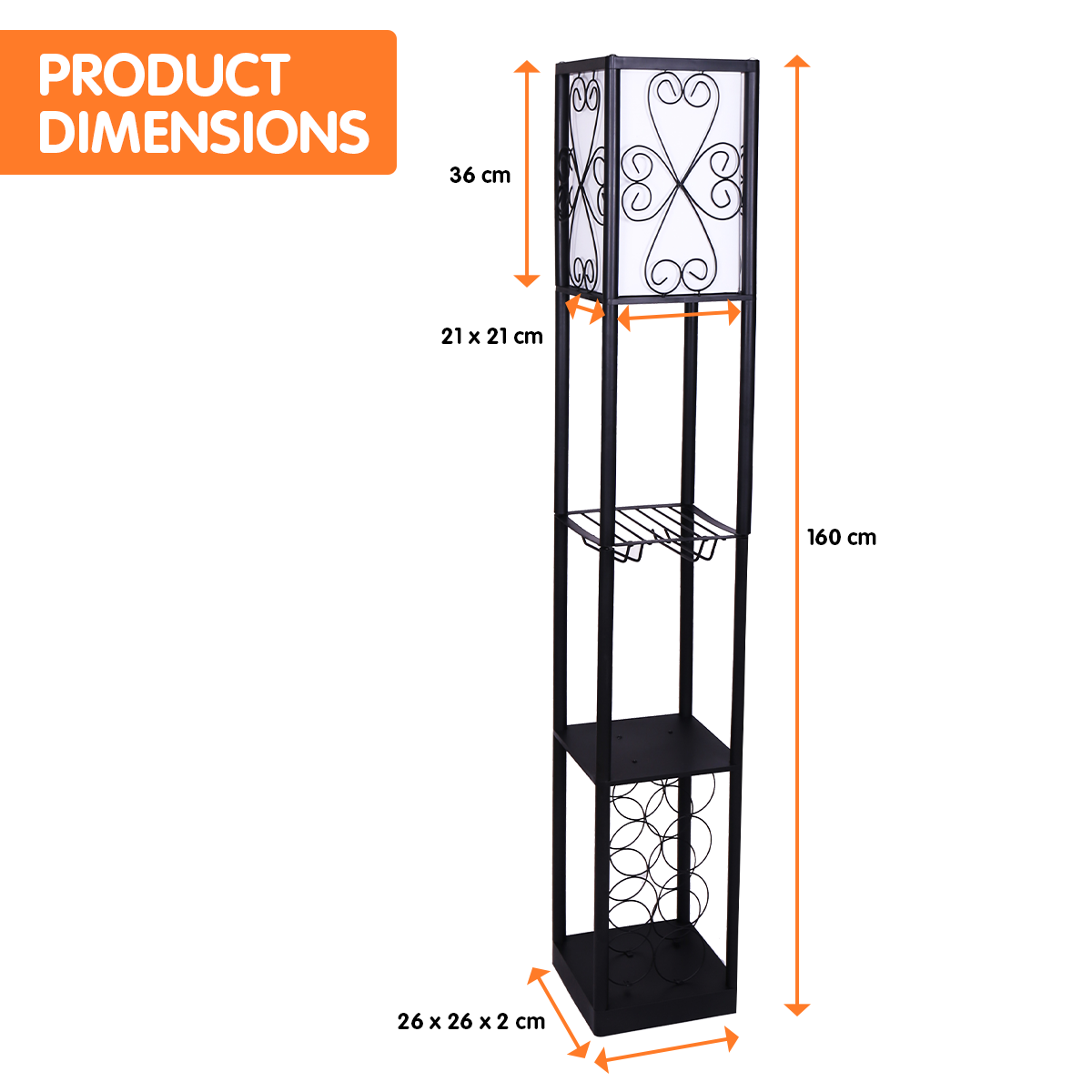 Metal Etagere Floor Lamp with Wine Holder Shelf