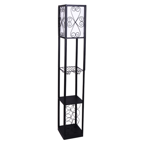 Metal Etagere Floor Lamp with Wine Holder Shelf