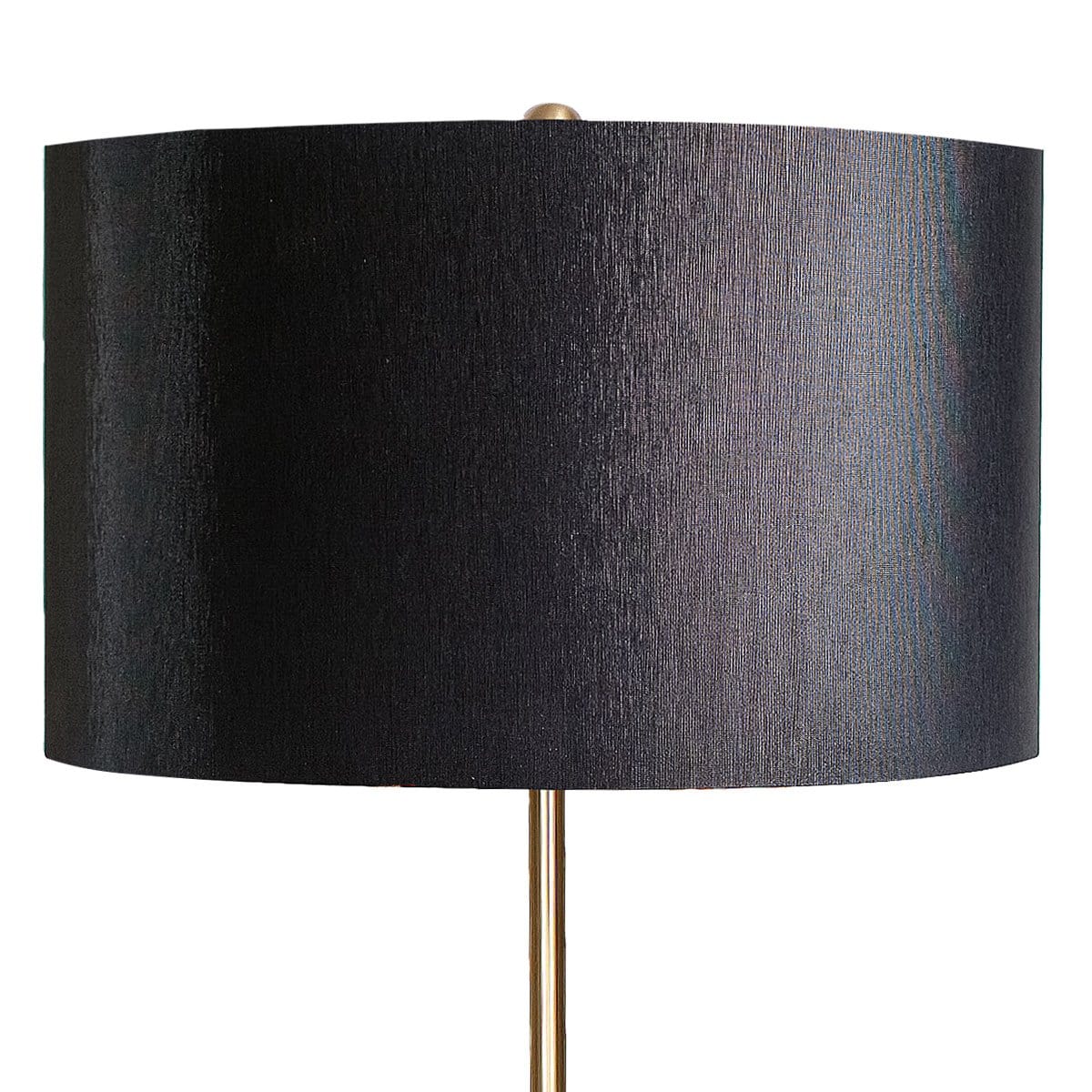 Metal Floor Lamp in Brushed Brass Finish Black Linen Shade