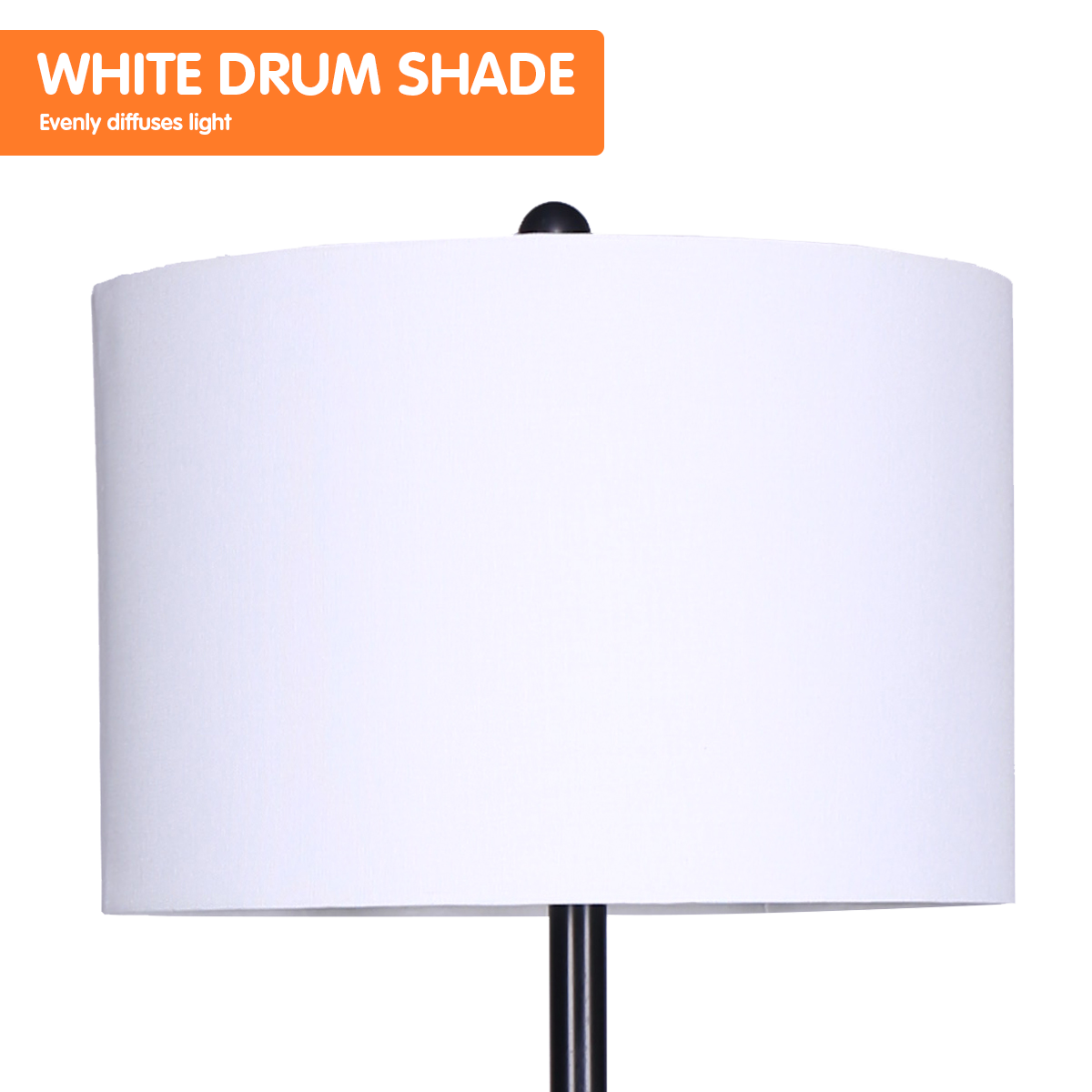 Metal Floor Lamp Shade with  Black Post in Round Wood Shelves
