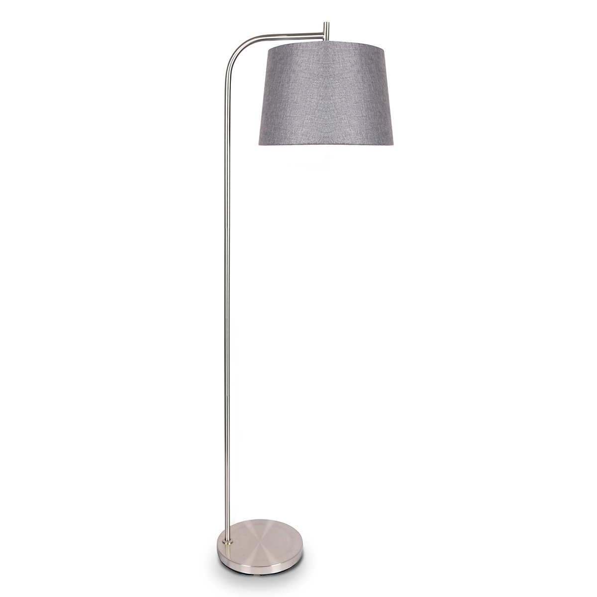 Metal Task Floor Lamp in Nickel Finish with Grey Linen Fabric Shade