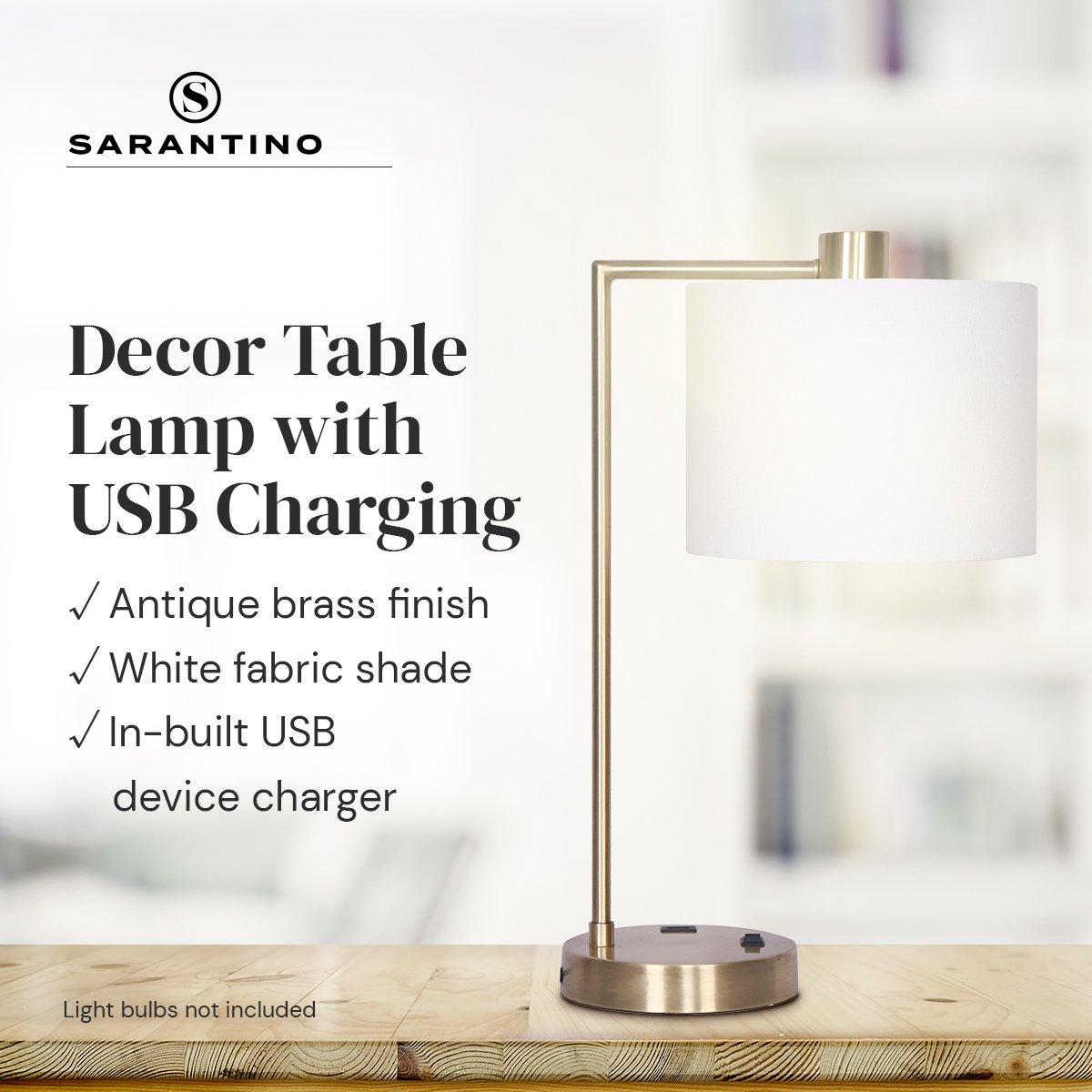 Metal Task Lamp with USB Charging Port Antique Brass Finish