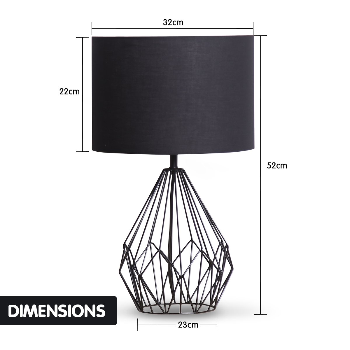 Metal wire table lamp in black finish With black drum shade