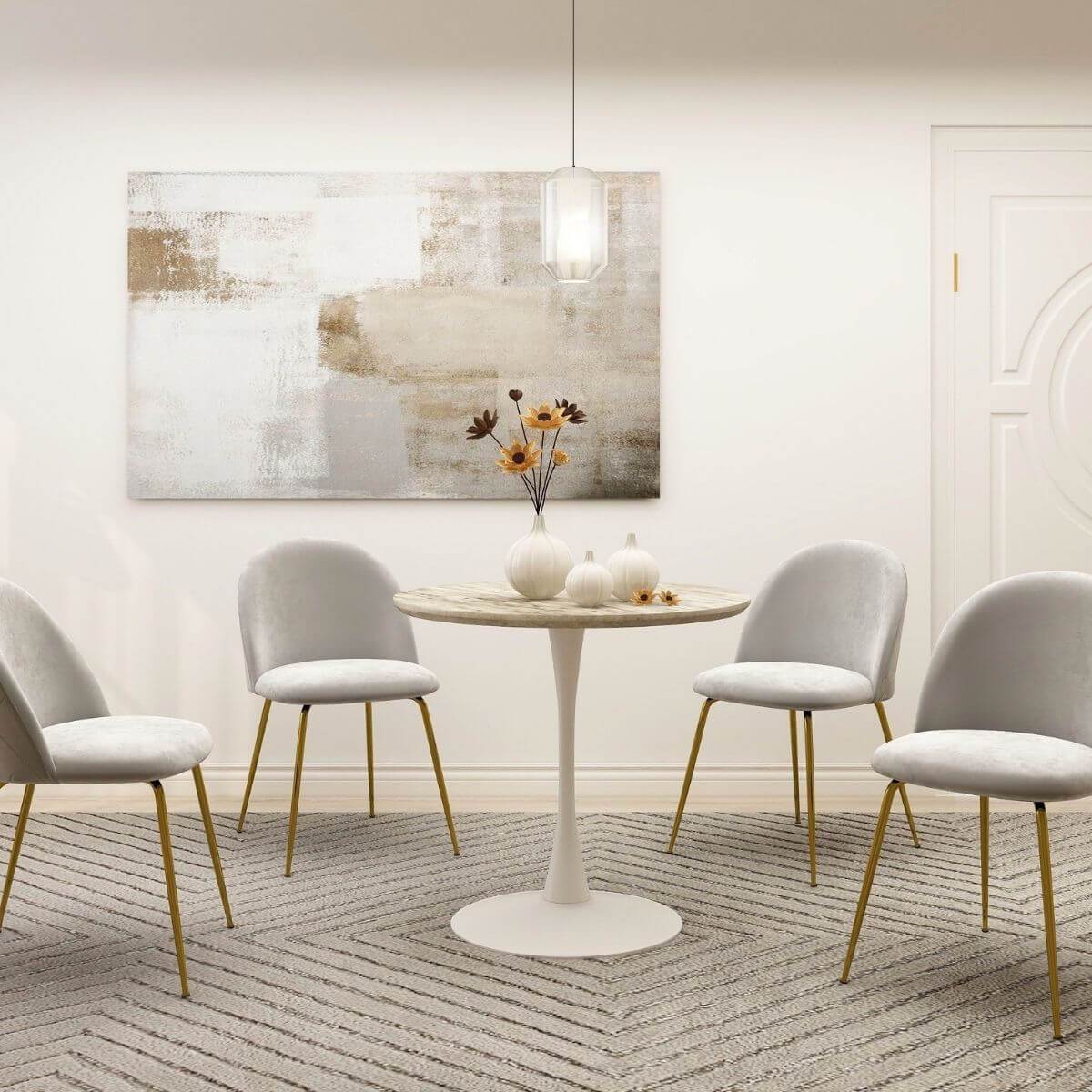 Dining Mid-Century Design Round Dining Table-White