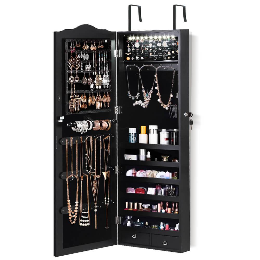 bedroom Mirror Jewellery Cabinet Makeup Box Organiser With Led