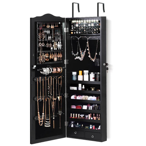 Mirror Jewellery Cabinet Makeup Box Organiser With Led