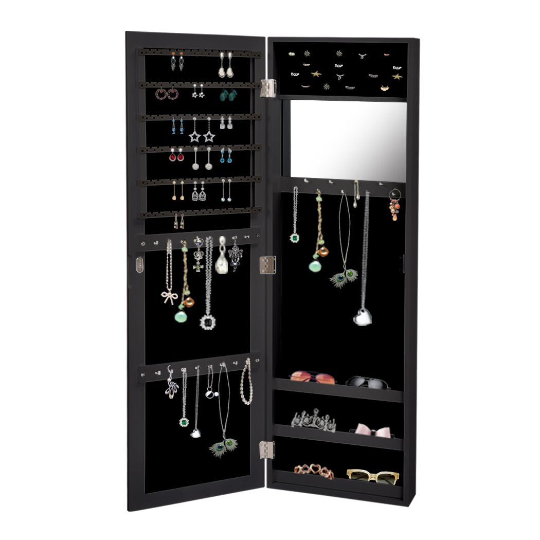 bedroom Mirror Jewellery Makeup Storage Box Tall Black