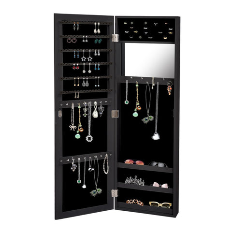 Mirror Jewellery Makeup Storage Box Tall Black