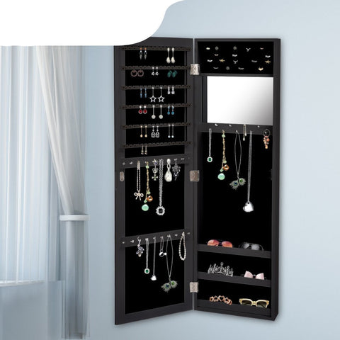 bedroom Mirror Jewellery Makeup Storage Box Tall Black