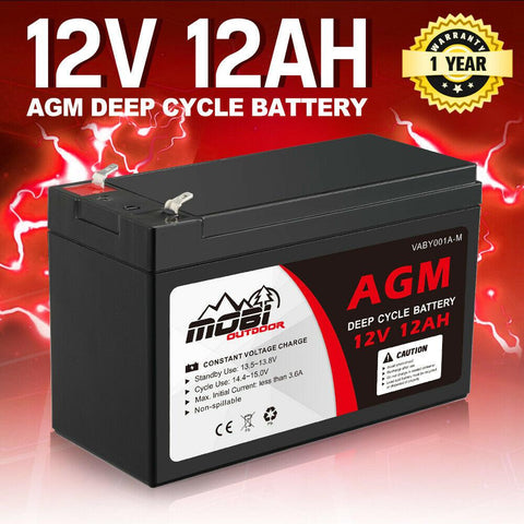 MOBI 12AH AGM Battery 12V Deep Cycle Camping Marine 4WD Solar SLA Lead Acid