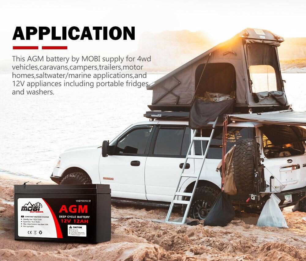 MOBI 12AH AGM Battery 12V Deep Cycle Camping Marine 4WD Solar SLA Lead Acid