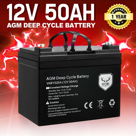 MOBI 12V 50AH AGM Battery Deep Cycle Mobility Scooter Golf Cart Camping