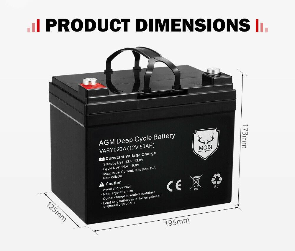 MOBI 12V 50AH AGM Battery Deep Cycle Mobility Scooter Golf Cart Camping
