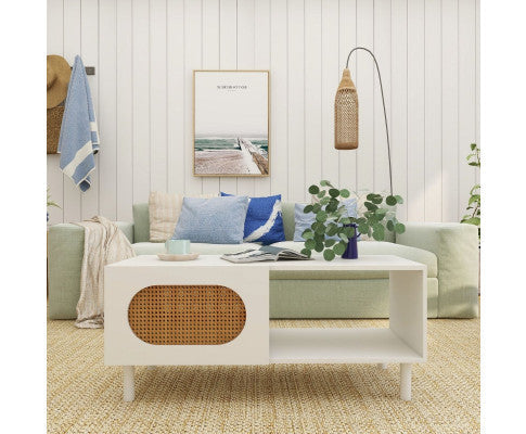 Modern design Coffee Table with Storage in White/Maple