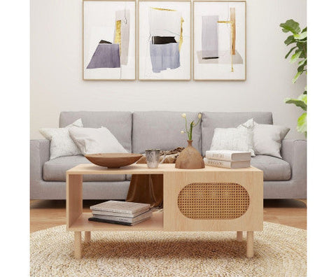 Modern design Coffee Table with Storage in White/Maple