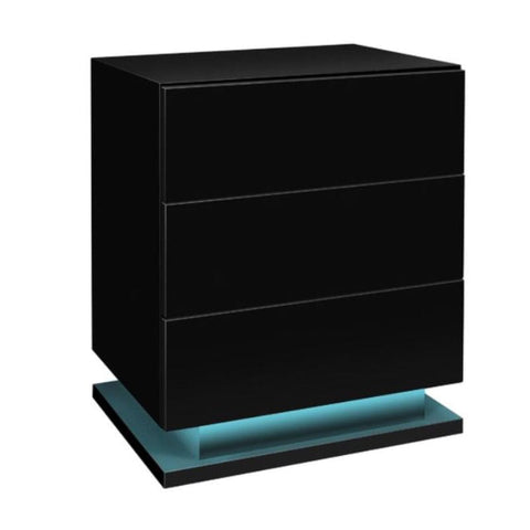 Modern High Gloss LED Bedside Black Drawer Cabinet Table
