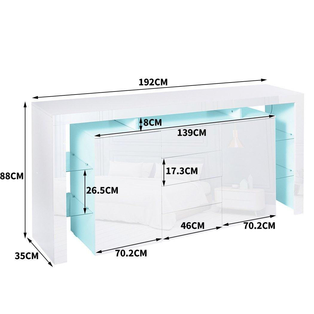 dining room Modern Sideboard Cabinet Storage Cupboard Drawers White 192Cm