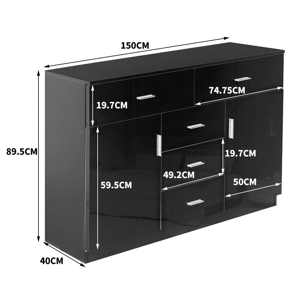 dining room Modern Sideboard Cabinet Storage Drawers Black
