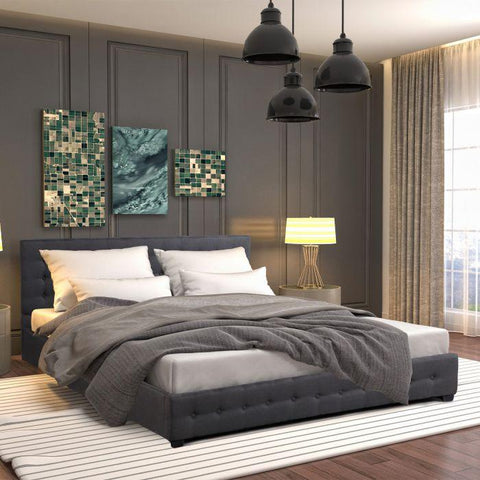 Modern style Luxury Gas Lift Bed Frame with Headboard- Dark Grey