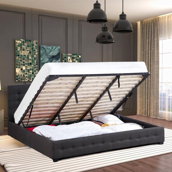King Single Modern style Luxury Gas Lift Bed Frame with Headboard- Dark Grey