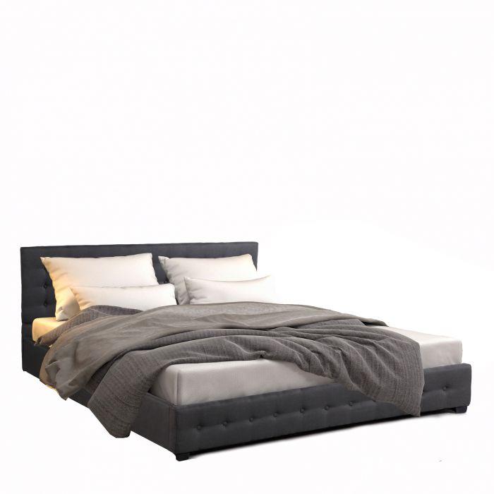 Modern style Luxury Gas Lift Bed Frame with Headboard- Dark Grey