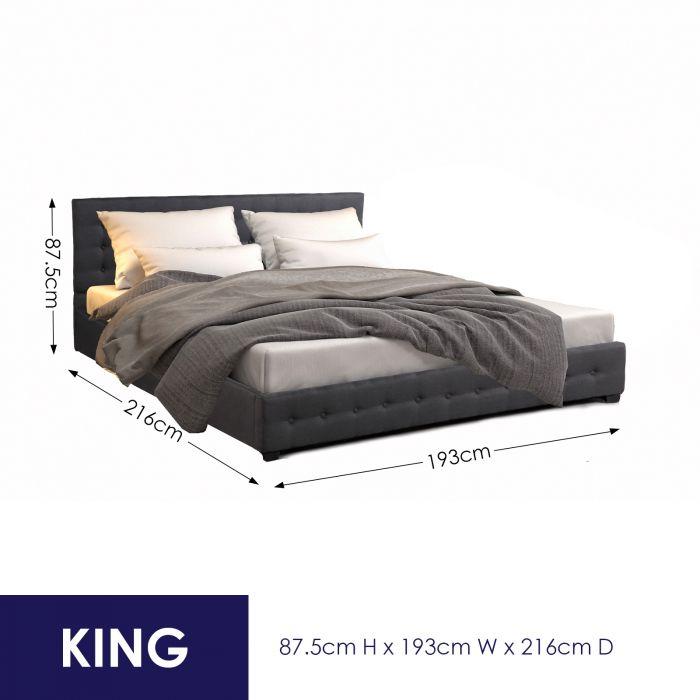 King Modern style Luxury Gas Lift Bed Frame with Headboard- Dark Grey