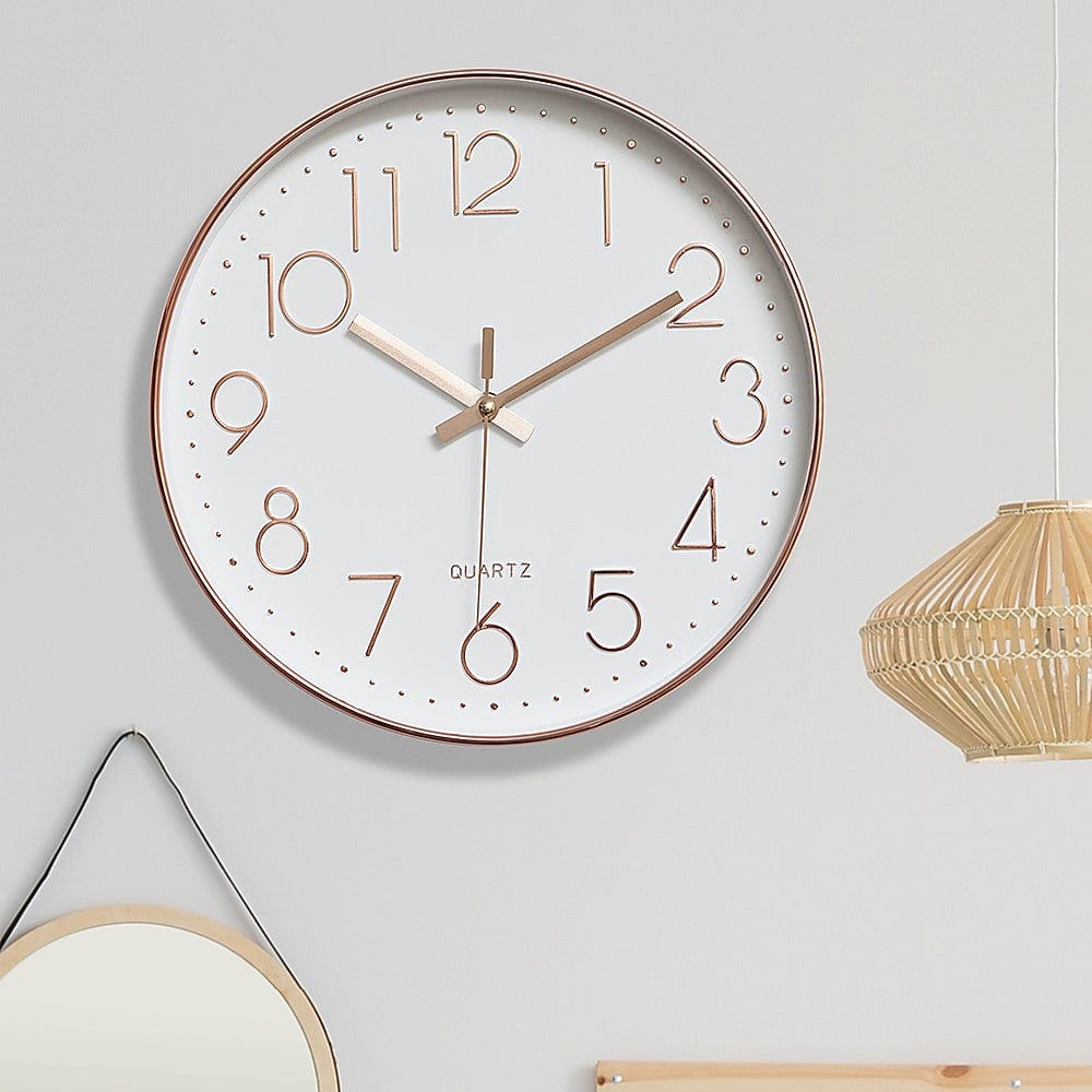 Modern Wall Clock Silent Non-Ticking Quartz Battery Operated Rose Gold