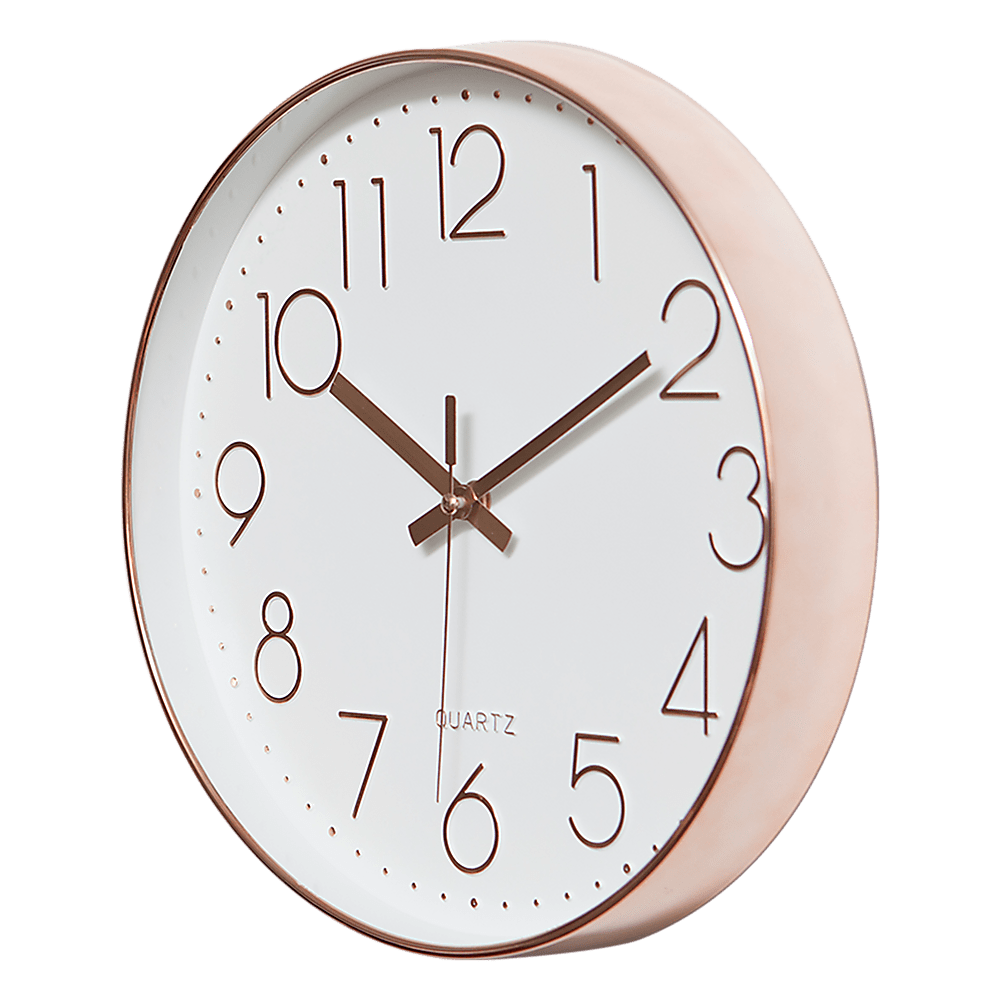 Modern Wall Clock Silent Non-Ticking Quartz Battery Operated Rose Gold