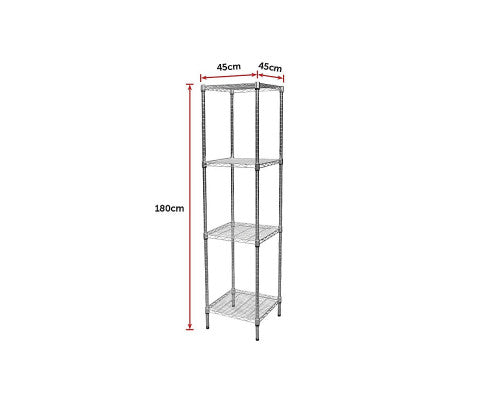 Modular Chrome Wire Storage Shelf 450 x 450 x 1800 Steel Shelving