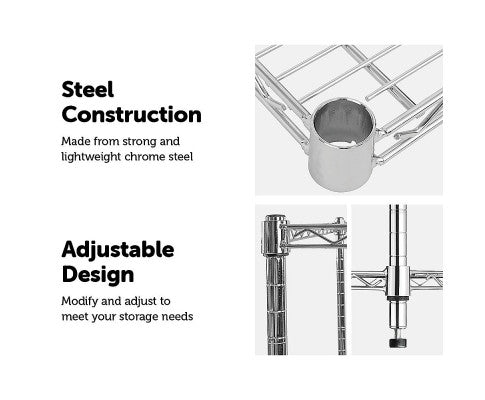 Modular Chrome Wire Storage Shelf 450 x 450 x 1800 Steel Shelving