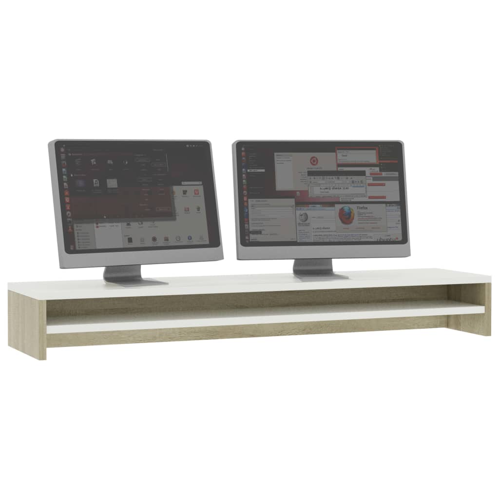 Monitor Stand White and Sonoma Oak 100x24x13 cm Chipboard