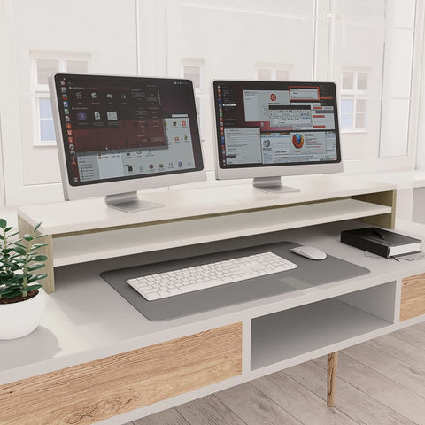 Monitor Stand White and Sonoma Oak 100x24x13 cm Chipboard