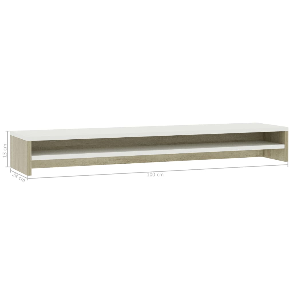 Monitor Stand White and Sonoma Oak 100x24x13 cm Chipboard
