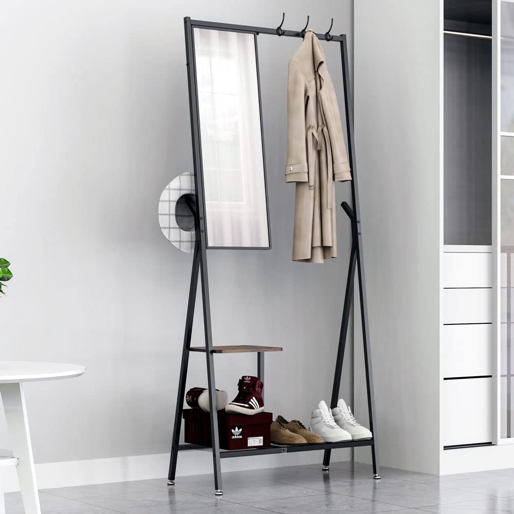 Multifunctional 5 In 1 Coat rack Entryway Hall Tree with Shoe Storage and Dressing Mirror