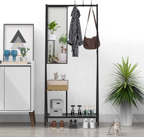 Multifunctional 5 In 1 Coat rack Entryway Hall Tree with Shoe Storage and Dressing Mirror