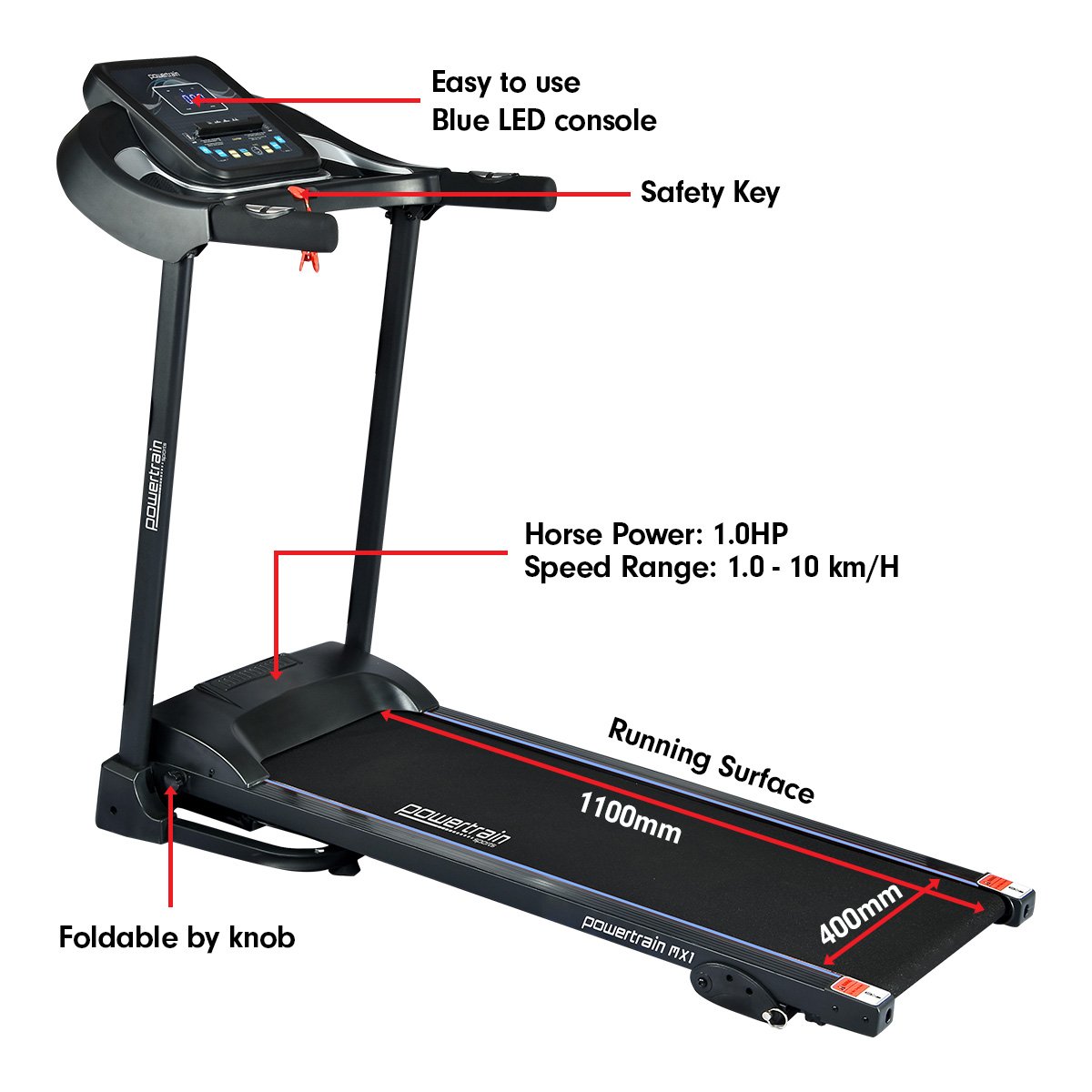 cardio MX1 Foldable Home Treadmill for Cardio Jogging Fitness