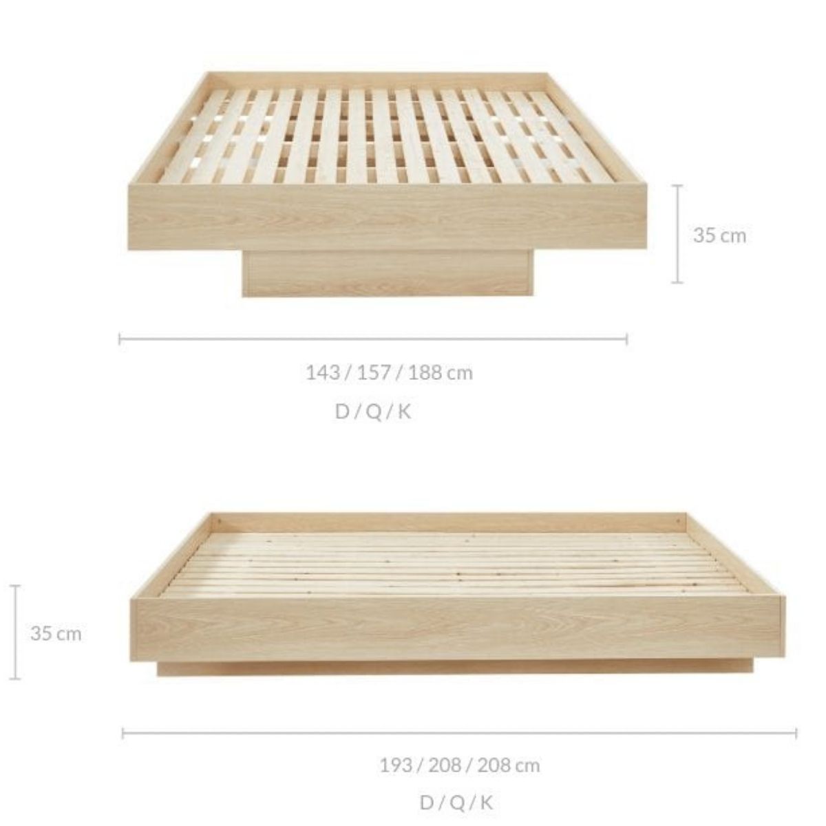 Furniture > Bedroom Natural Oak Wood Floating Bed Base Double