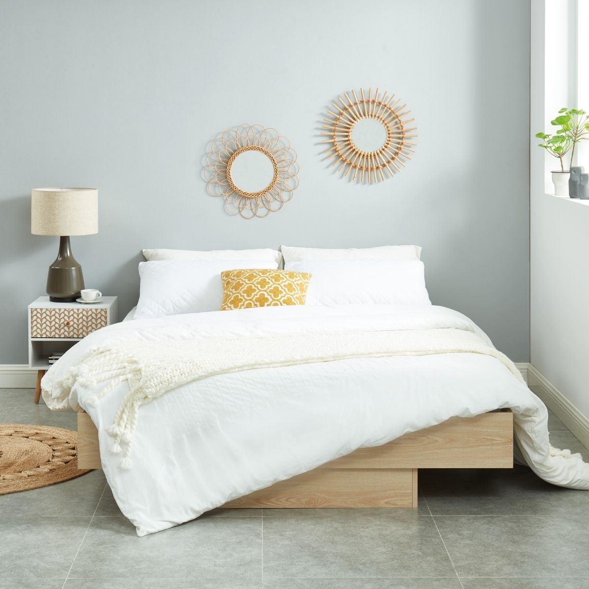 Furniture > Bedroom Natural Oak Wood Floating Bed Base Double