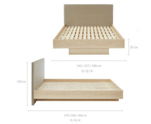 Natural Oak Wood Floating Bed Frame King