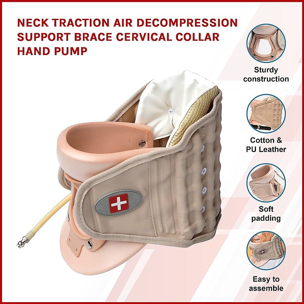 Neck Traction Air Decompression Support Brace Cervical Collar Hand Pump