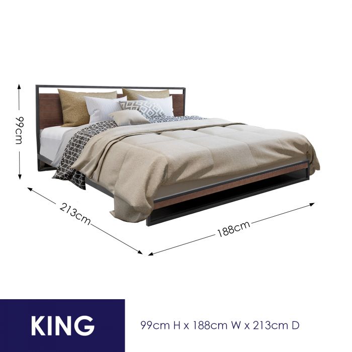 Neutral wood and steel design Bed Frame with Headboard Ã¢â‚¬â€œ Black | Bedroom Furniture