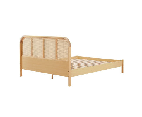Neutral wood tones Bed Frame with Curved Bedhead - D/Q/K