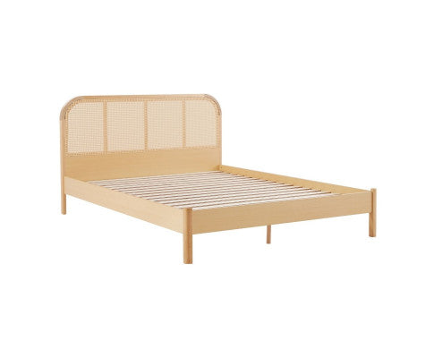 Neutral wood tones Bed Frame with Curved Bedhead - D/Q/K